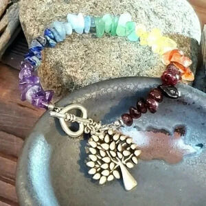 Mindfulness Yoga 7 Chakras Tree of Life Pendant Hand Crafted Gemstone Bracelet